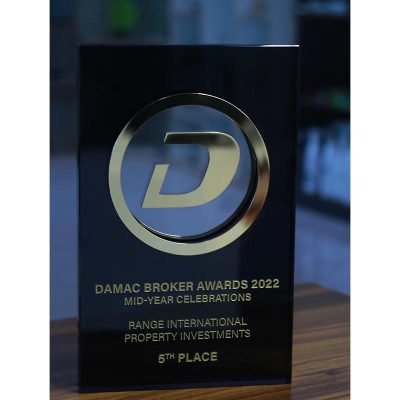 Real Estate with Logo Cutout Metal Black Stand-alone Award