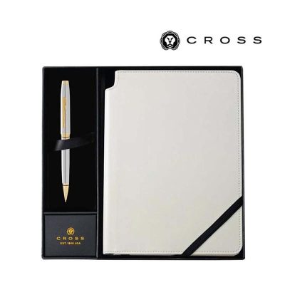 Cross Coventry Chrome-Gold Ballpoint Pen with Classic White Journal Gift Set