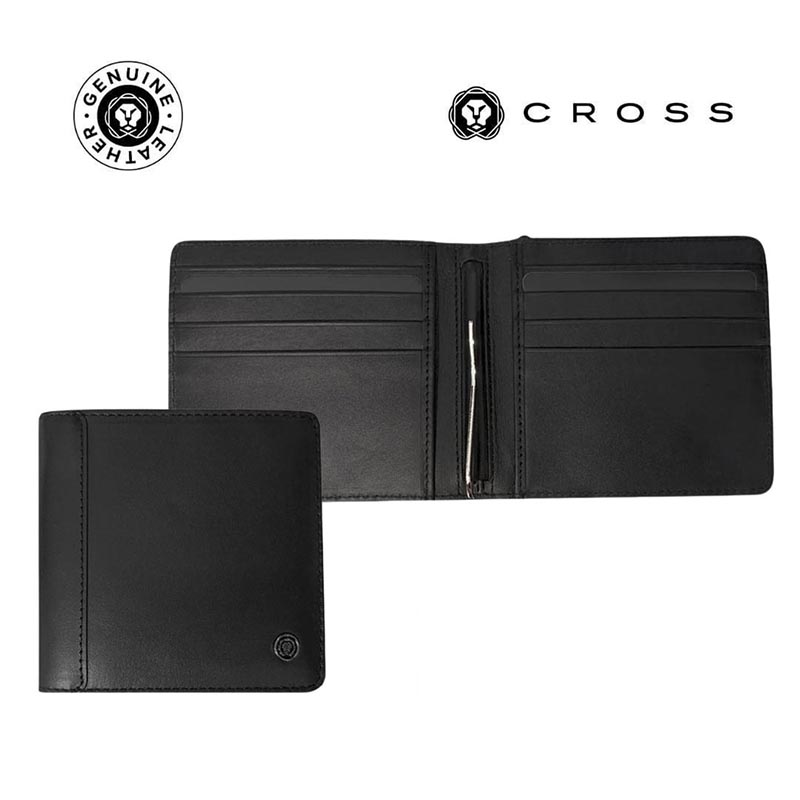 Cross Leather Clip Wallet - Black