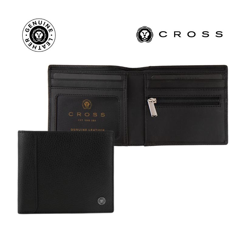 Cross Pebble Leather 6CC Classic Fold Wallet with 6CC Cardholder - Black