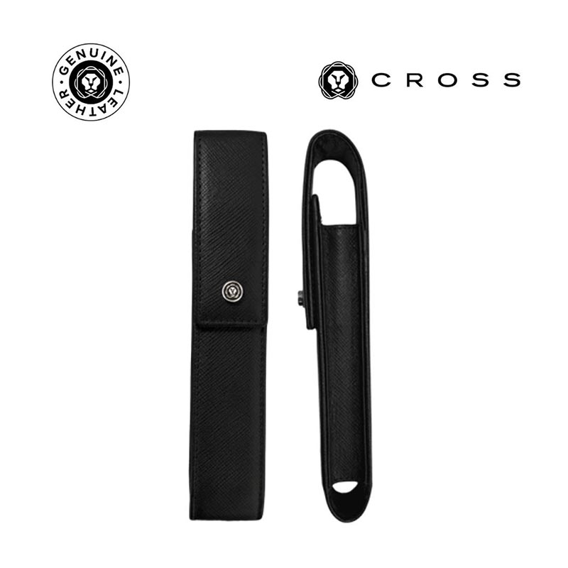 Cross Leather Single Pen Case with Flap - Black
