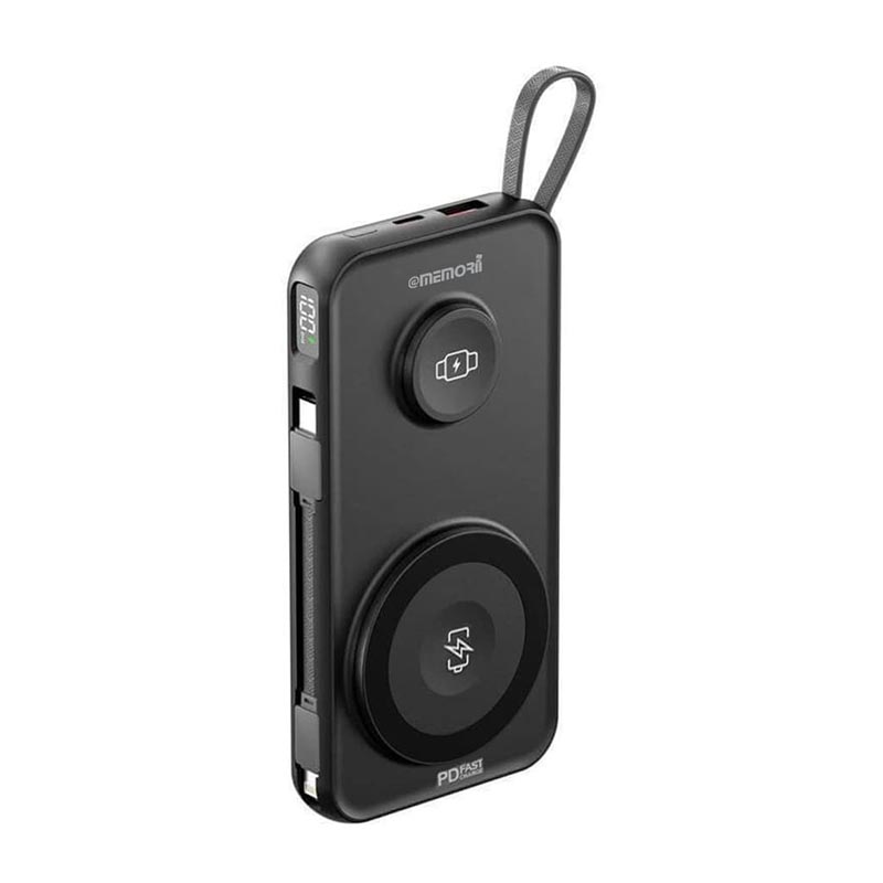 ROTTERDAM - @memorii 10,000mAh Universal Wireless Powerbank with Inbuilt Cables - Black
